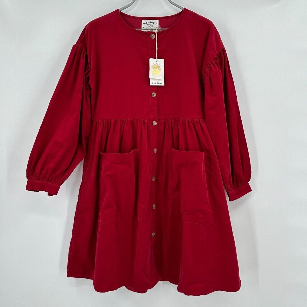 Meadows Red Corduroy Forest Dress NWT sz US 2 (XS) Long Sleeve Shirt Dress Mini
